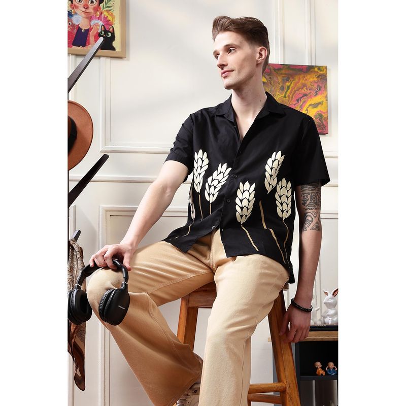 Eszett Men Black Half Sleeves Casual Shirt (S)