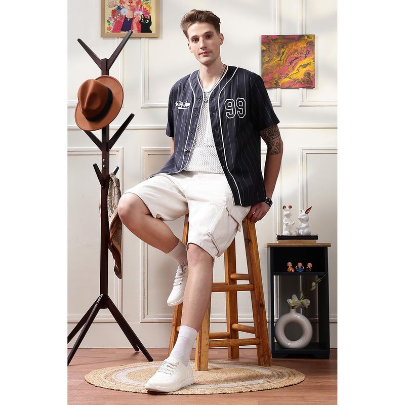 Eszett Men Black Stripes Half Sleeves Casual Shirt (S)