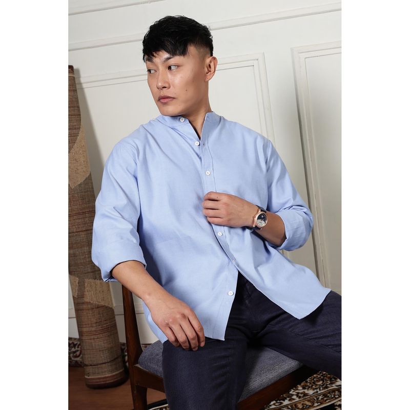 Eszett Men Blue Cotton Solid Casual Shirt (S)