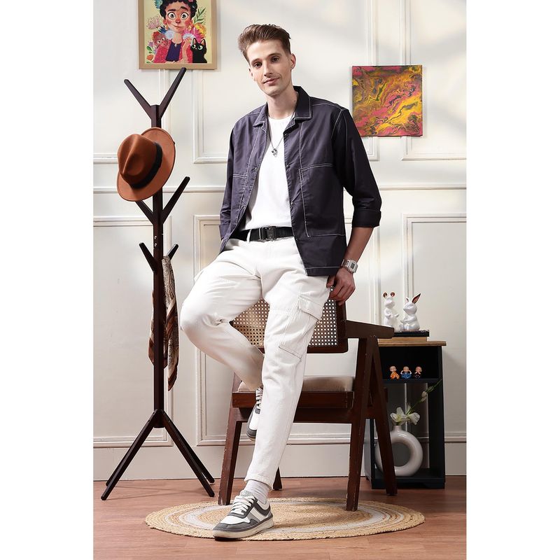 Eszett Men Navy Blue Cotton Geometric Casual Shirt (S)