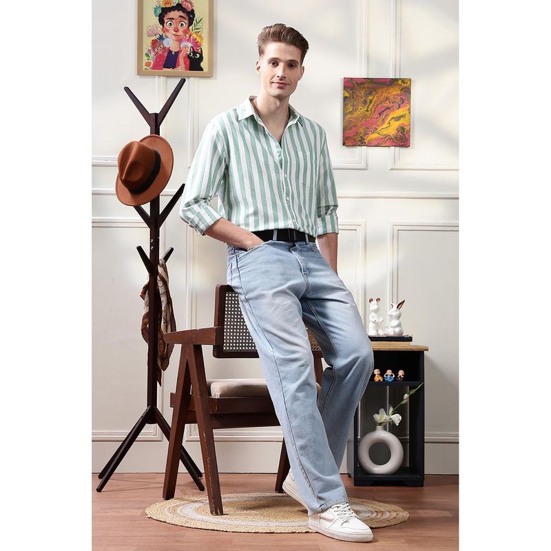 Eszett Men Green Cotton Stripes Casual Shirt (M)