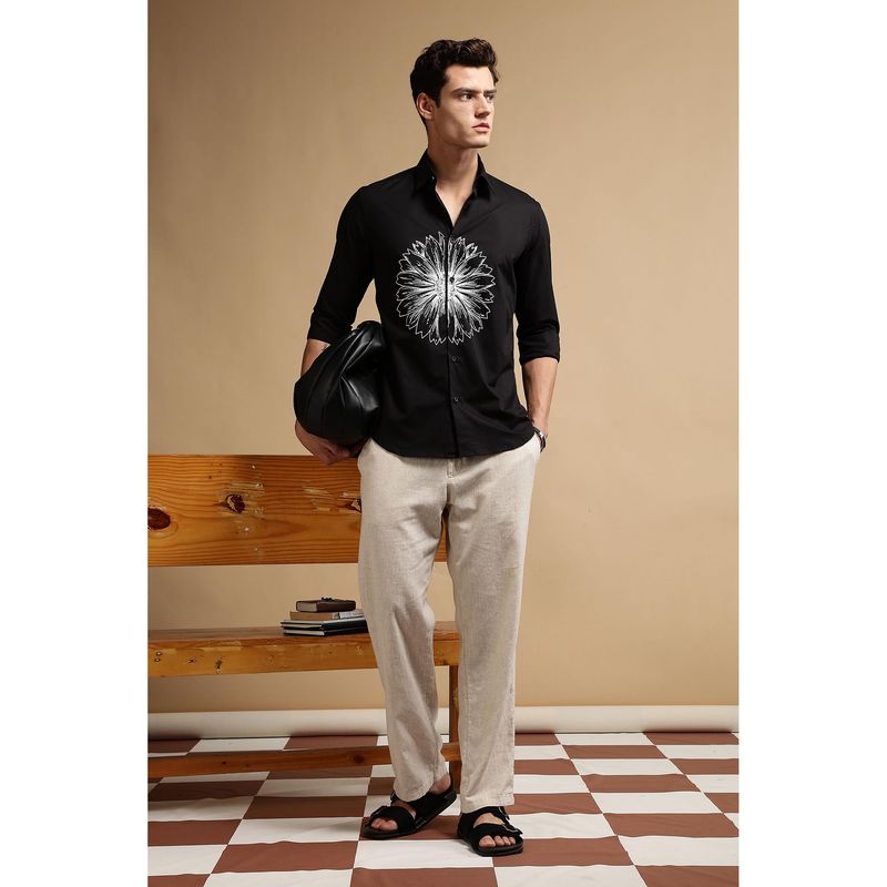 Eszett Black Floral Full Sleeves Casual Shirt (S)