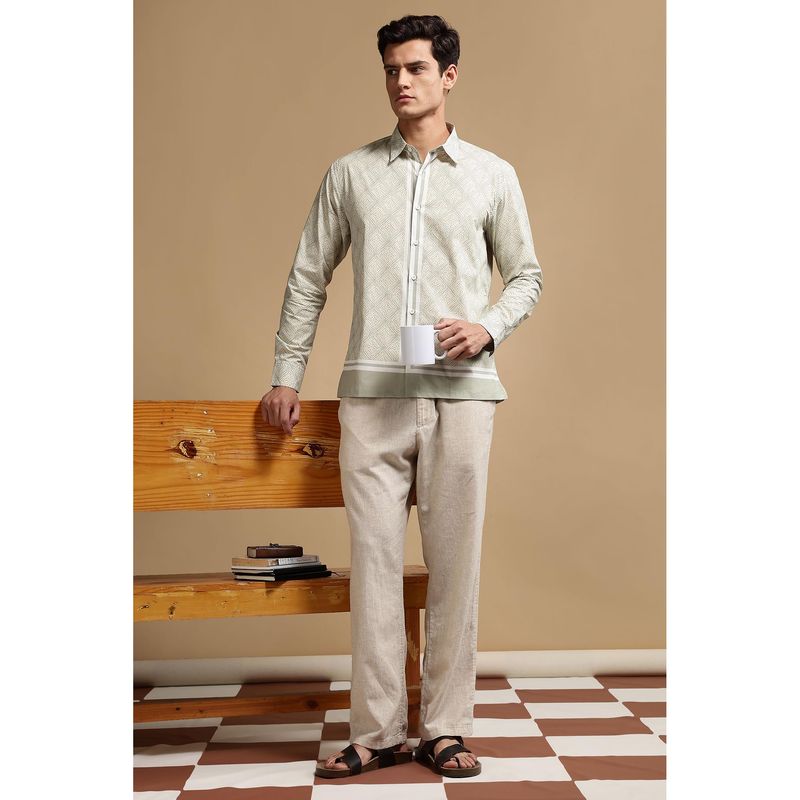 Eszett Men Green Cotton Geometric Casual Shirt (S)