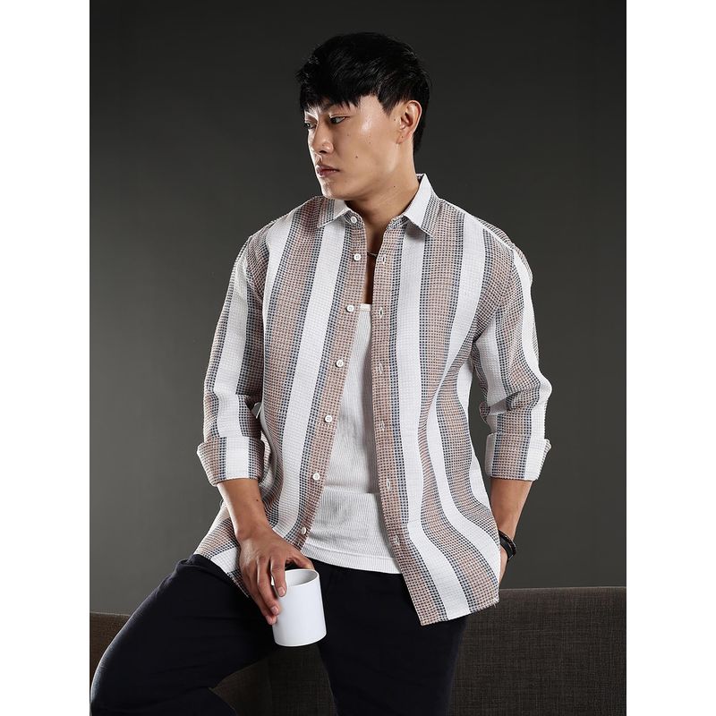 Eszett Men White Cotton Stripes Casual Shirt (S)