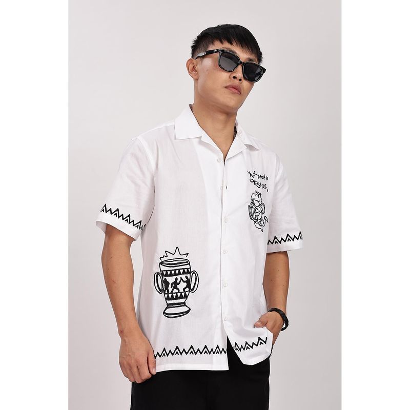 Eszett White Printed Regular Fit Shirt (S)