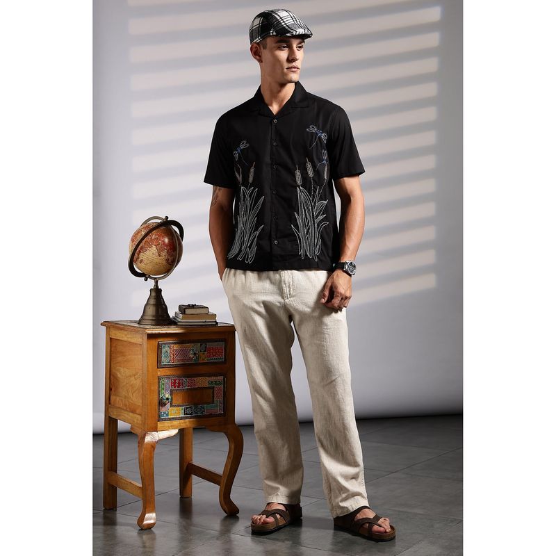 Eszett Black Embroidered Regular Fit Shirt (S)