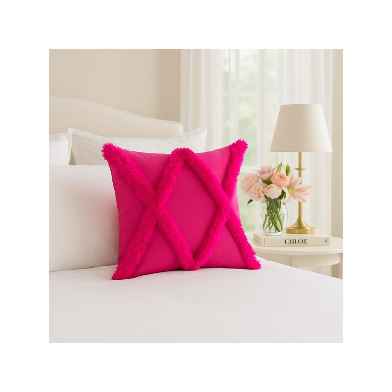 THROW PILLOW Stylish Pink Criss Cross Tufted Cushion Cover (12x12 inches)