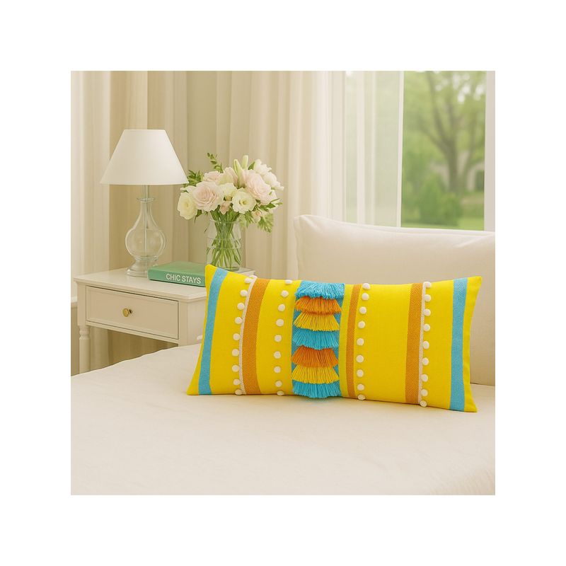 THROW PILLOW Citrus Boho Tassel Cushion Cover (12x18 inches)
