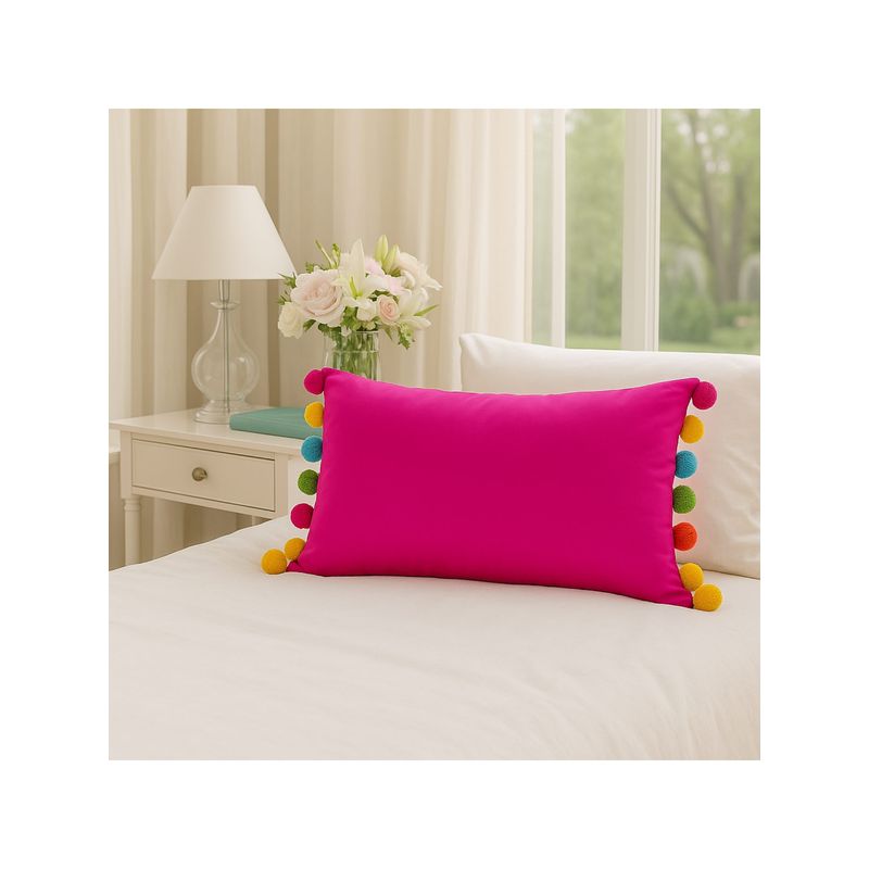 THROW PILLOW Bright Magenta with Multi-Tassel Cushion Cover (12x18 inches)