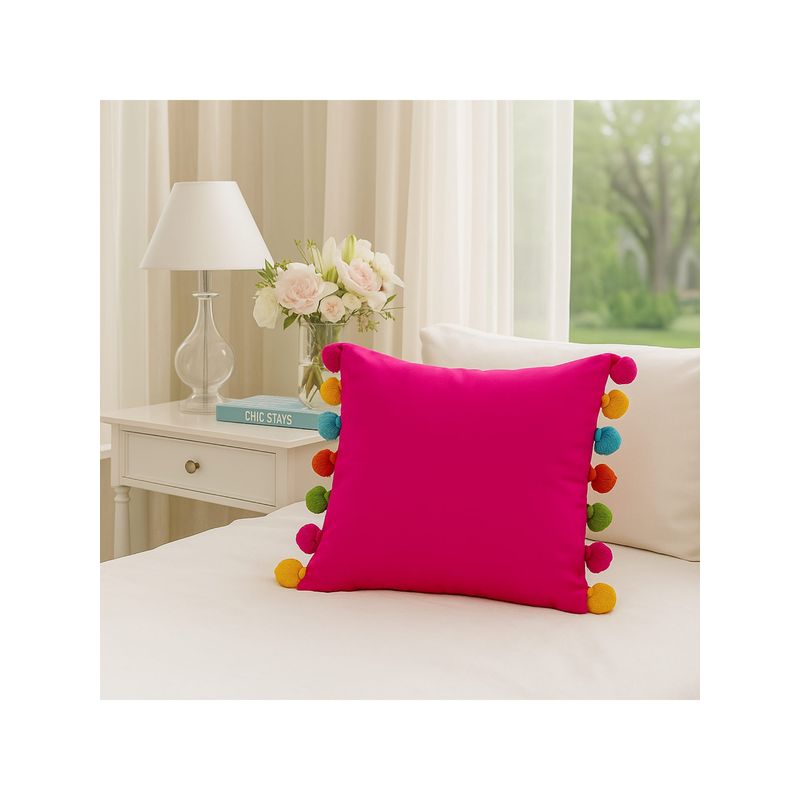 THROW PILLOW Bright Magenta with Multi-Tassel Cushion Cover (12x12 inches)