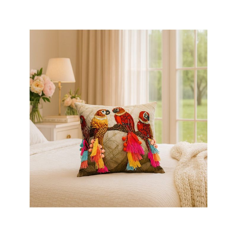 THROW PILLOW Jungle Parrot Tassel Cushion Cover (24x24 inches)