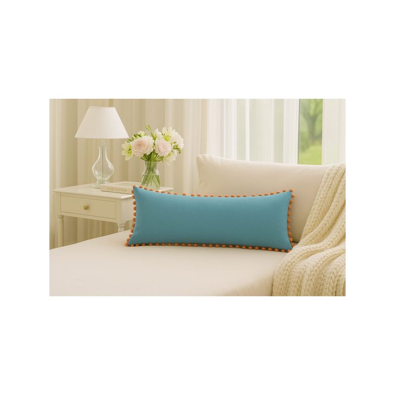THROW PILLOW Bohemian Blue Pom-Pom Cushion Cover (12x18 inches)