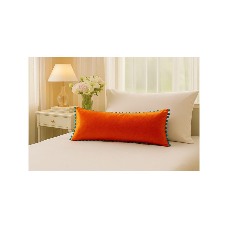 THROW PILLOW Playful Orange Pom-Pom Cushion Cover (12x18 inches)