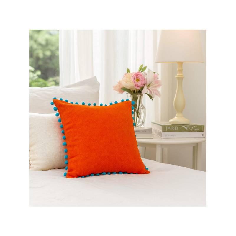 THROW PILLOW Playful Orange Pom-Pom Cushion Cover (12x12 inches)
