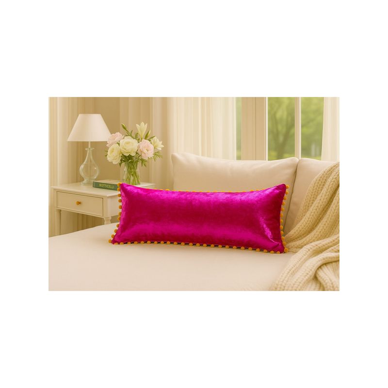 THROW PILLOW Vibrant Pink Pom-Pom Cushion Cover (12x18 inches)