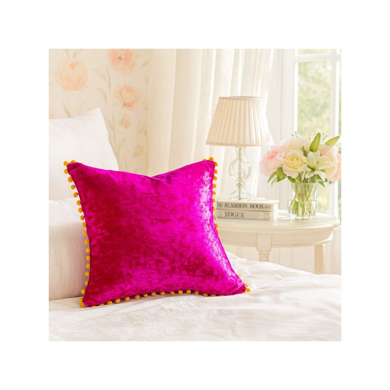 THROW PILLOW Vibrant Pink Pom-Pom Cushion Cover (12x12 inches)