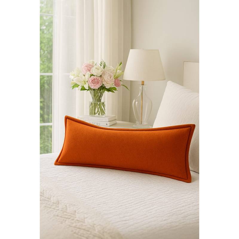 THROW PILLOW Elegance Solid Burnt Orange Flanged Cushion Cover (12x36 inches)