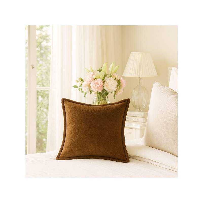 THROW PILLOW Elegance Solid Almond Brown Flanged Cushion Cover (12x12 inches)