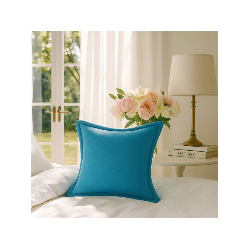 THROW PILLOW Elegance Solid Cerulean Blue Flanged Cushion Cover (12x12 inches)