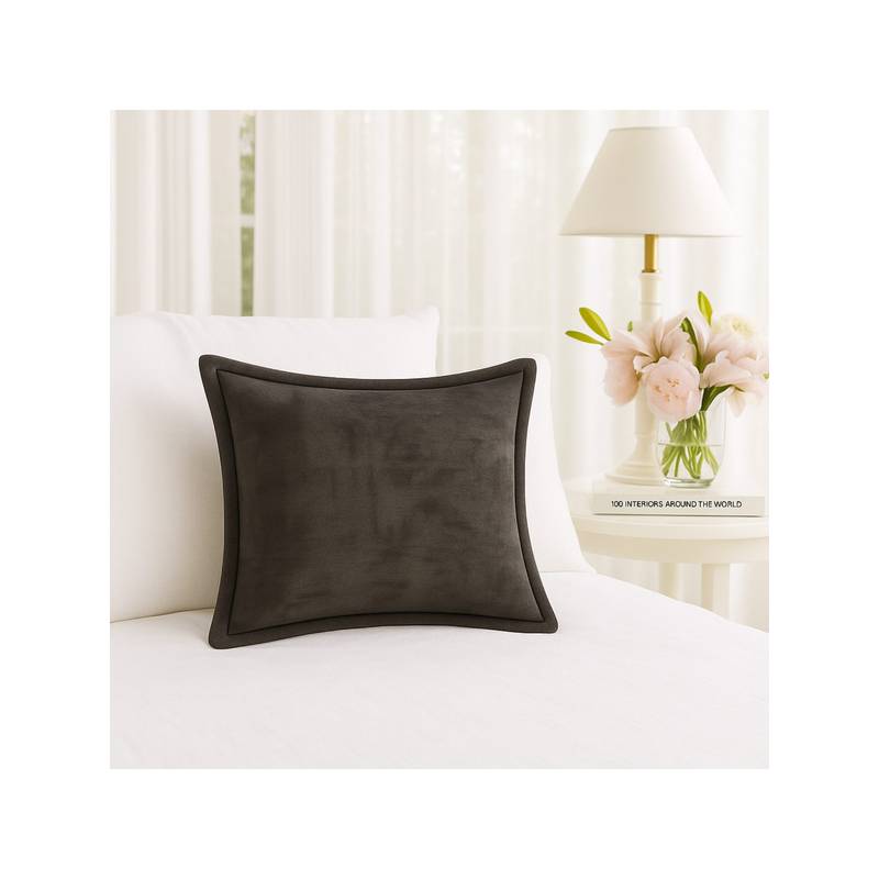 THROW PILLOW Elegance Solid Dark Grey Flanged Cushion Cover (12x12 inches)