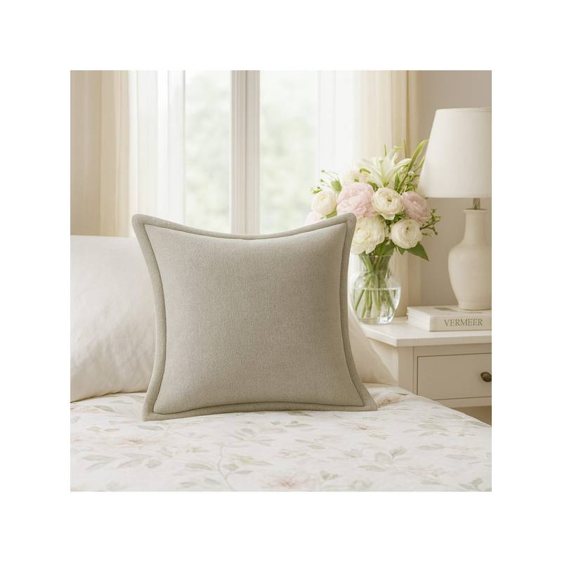 THROW PILLOW Elegance Solid Light Grey Flanged Cushion Cover (12x12 inches)
