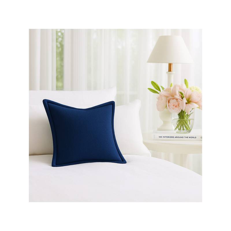 THROW PILLOW Elegance Solid Navy Blue Flanged Cushion Cover (12x12 inches)