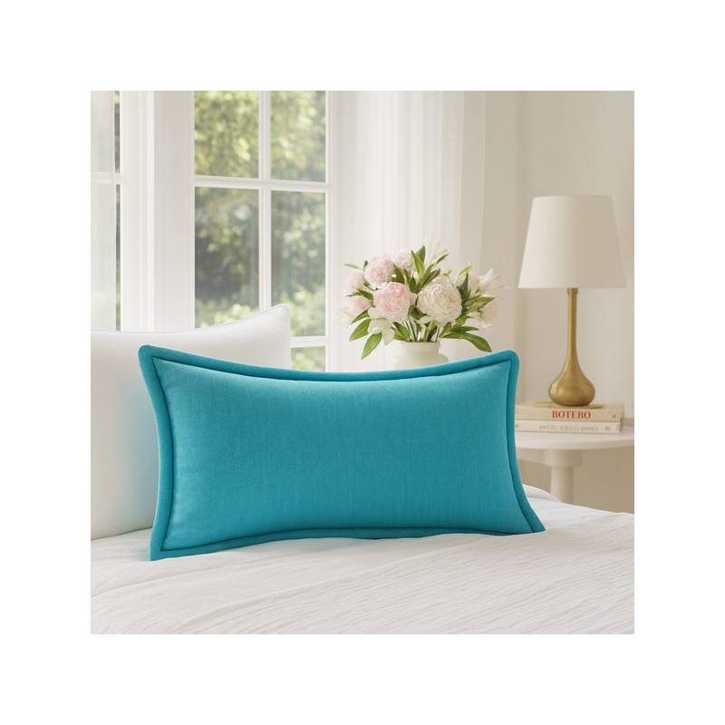 THROW PILLOW Elegance Solid Ice Blue Flanged Cushion Cover (12x18 inches)
