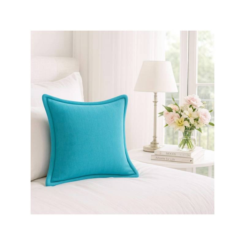 THROW PILLOW Elegance Solid Ice Blue Flanged Cushion Cover (12x12 inches)
