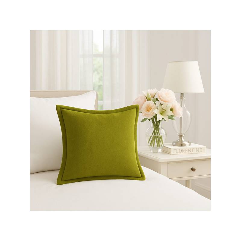 THROW PILLOW Elegance Solid Olive Green Flanged Cushion Cover (12x12 inches)