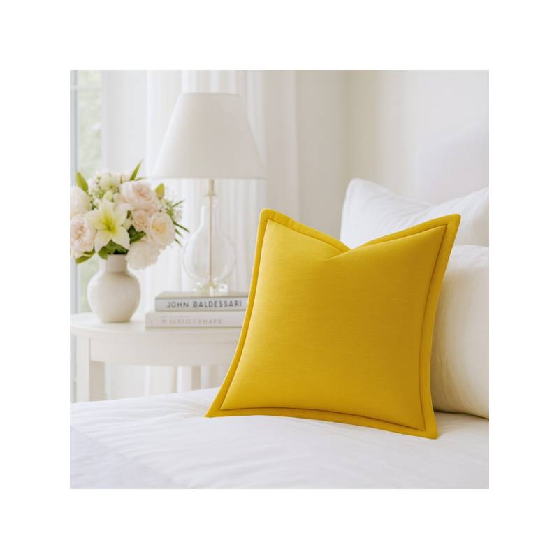 THROW PILLOW Elegance Solid Mustard Flanged Cushion Cover (12x12 inches)