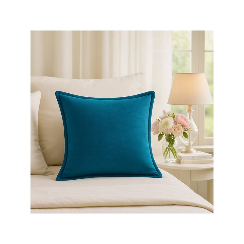 THROW PILLOW Elegance Solid Teal Blue Flanged Cushion Cover (12x12 inches)