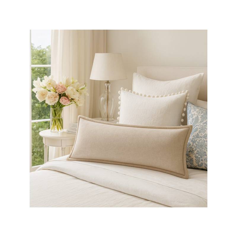 THROW PILLOW Elegance Solid Beige Flanged Cushion Cover (12x24 inches)