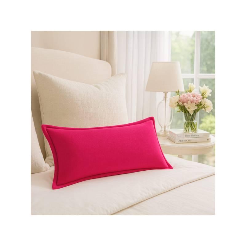 THROW PILLOW Elegance Solid Magenta Flanged Cushion Cover (12x18 inches)