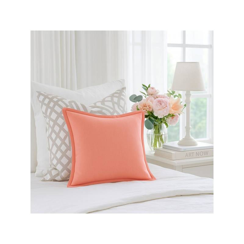 THROW PILLOW Elegance Solid Peach Flanged Cushion Cover (12x12 inches)