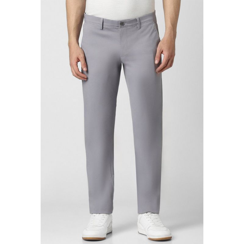 Buy Van Heusen Men Grey Solid Slim Fit Trousers Online