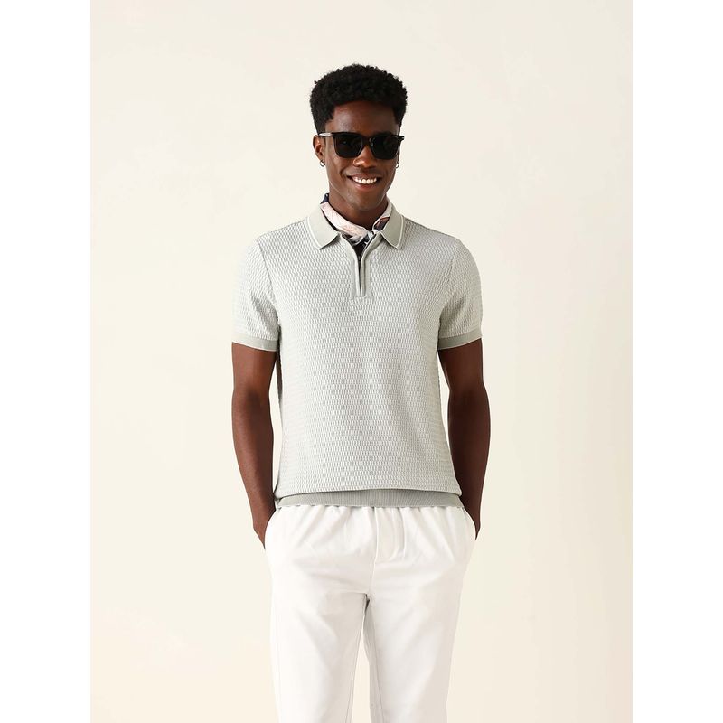 THE BEAR HOUSE Men's Grey Textured Polo T-Shirt (2XL)