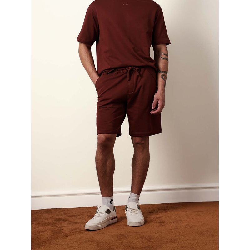 THE BEAR HOUSE Men Maroon Solid Cotton Relax Fit Shorts (28)
