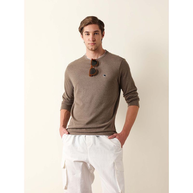 THE BEAR HOUSE Men's Brown Solid T-Shirt (XL)