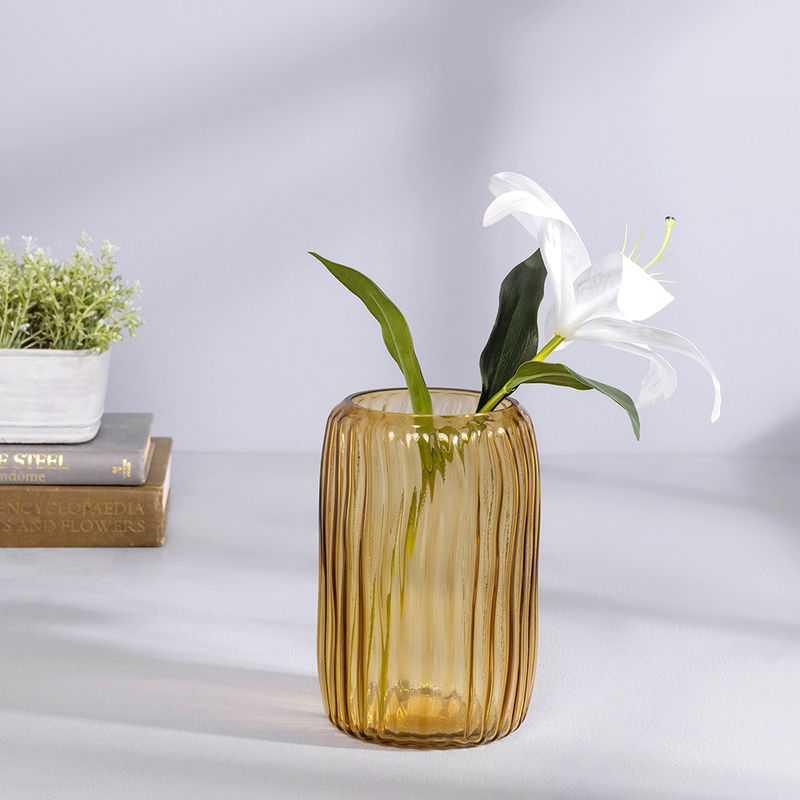 Pure Home + Living Large Light Brown Ribbed Glass Vase Buy Pure Home