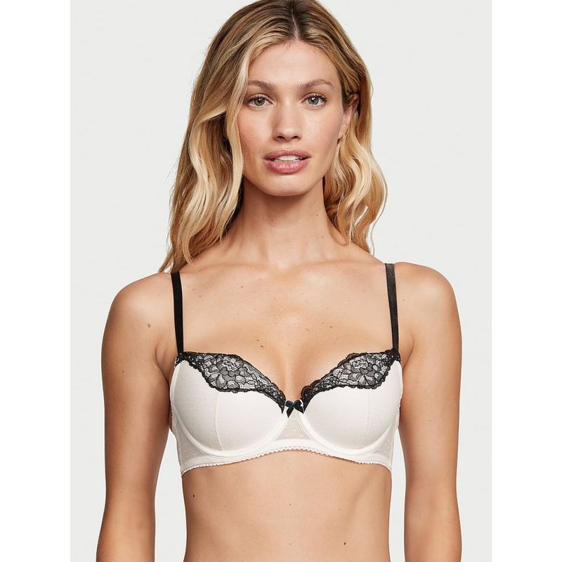 Victoria's Secret White Dream Angels Lightly Lined Dotted Mesh Demi Bra (36B)