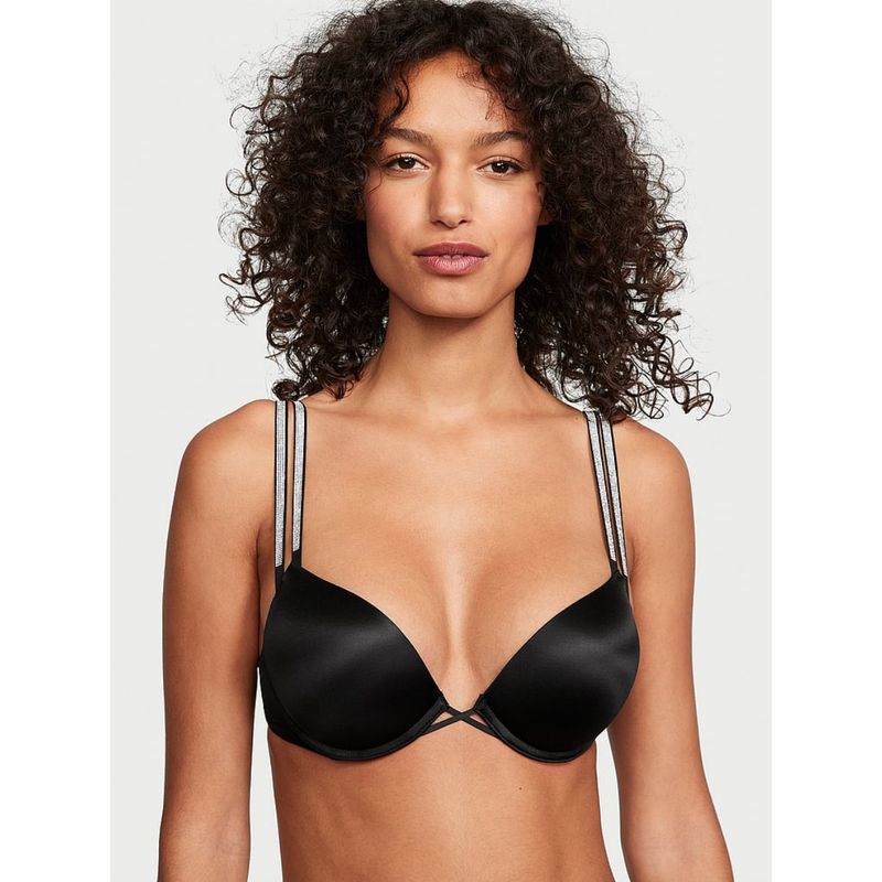 Victoria's Secret Black Very Sexy Bombshell Add-2-Cups Double Shine Strap Push-Up Bra (36D)