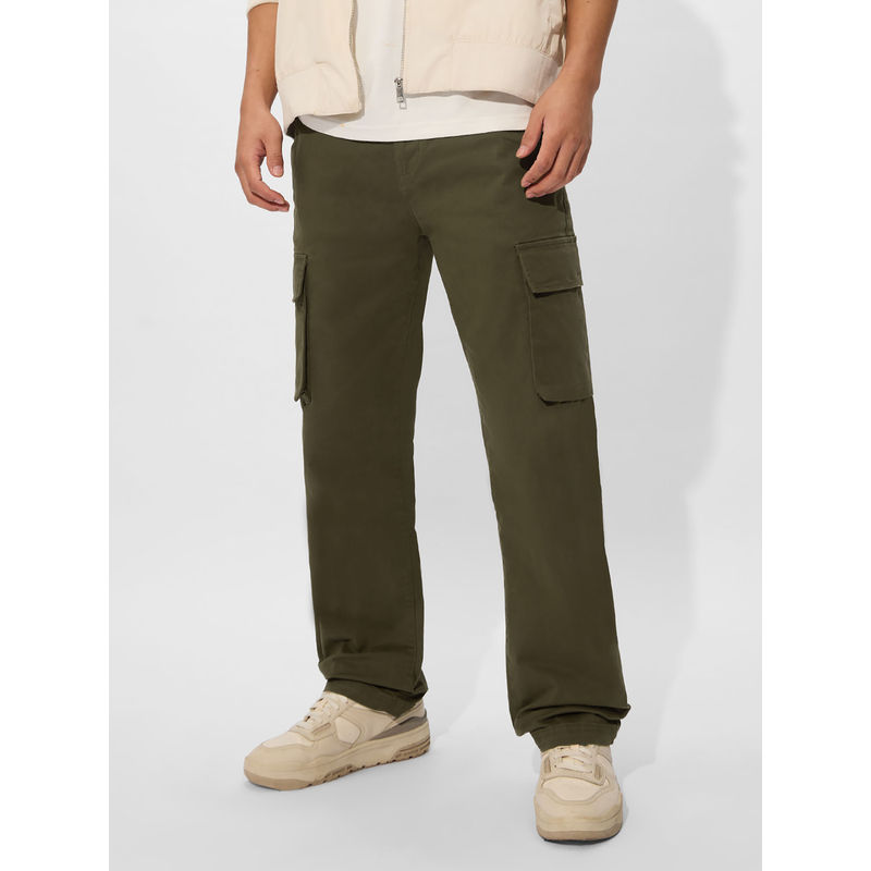 The Souled Store Originals Solids: Olive Men Cargo Pant (38)
