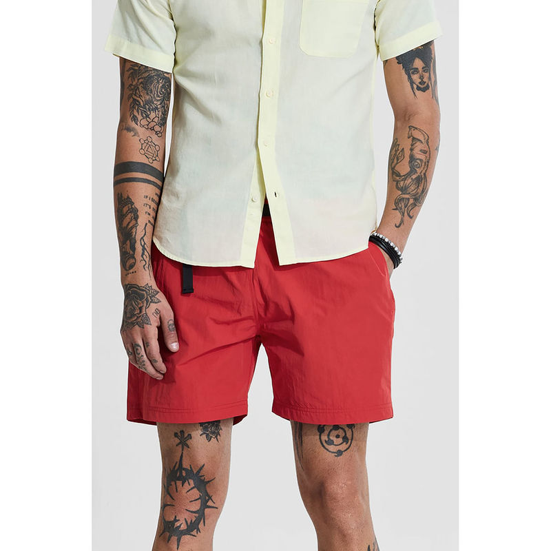 Snitch Red Regular Fit Shorts (34)