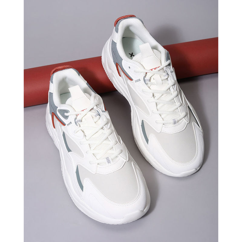 Xtep White & Grey Colorblock Retro Casual Shoes for Men (EURO 40)