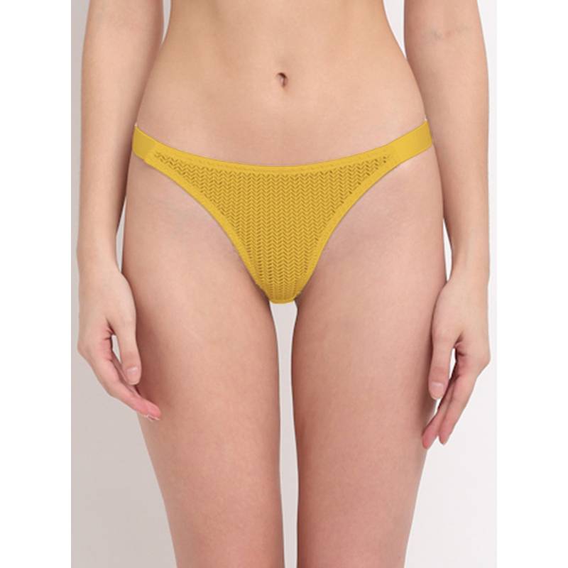 AOBA Women Mustard Self Design Thongs Briefs Panty (L)