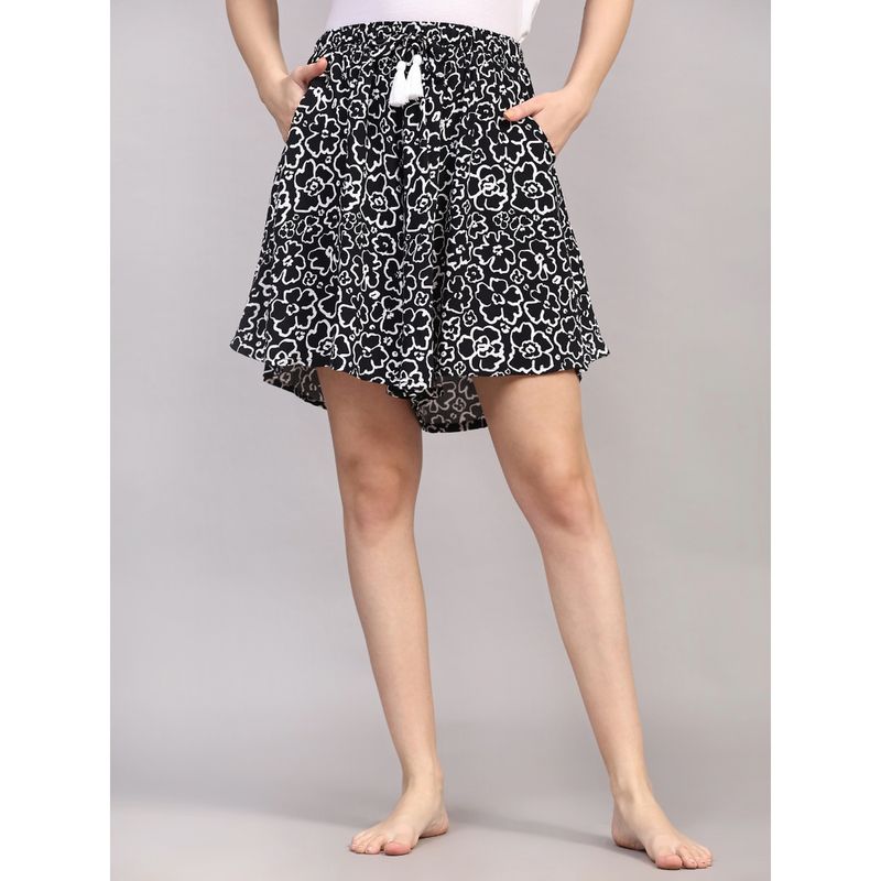 Bstories Black Floral Print Shorts (L)