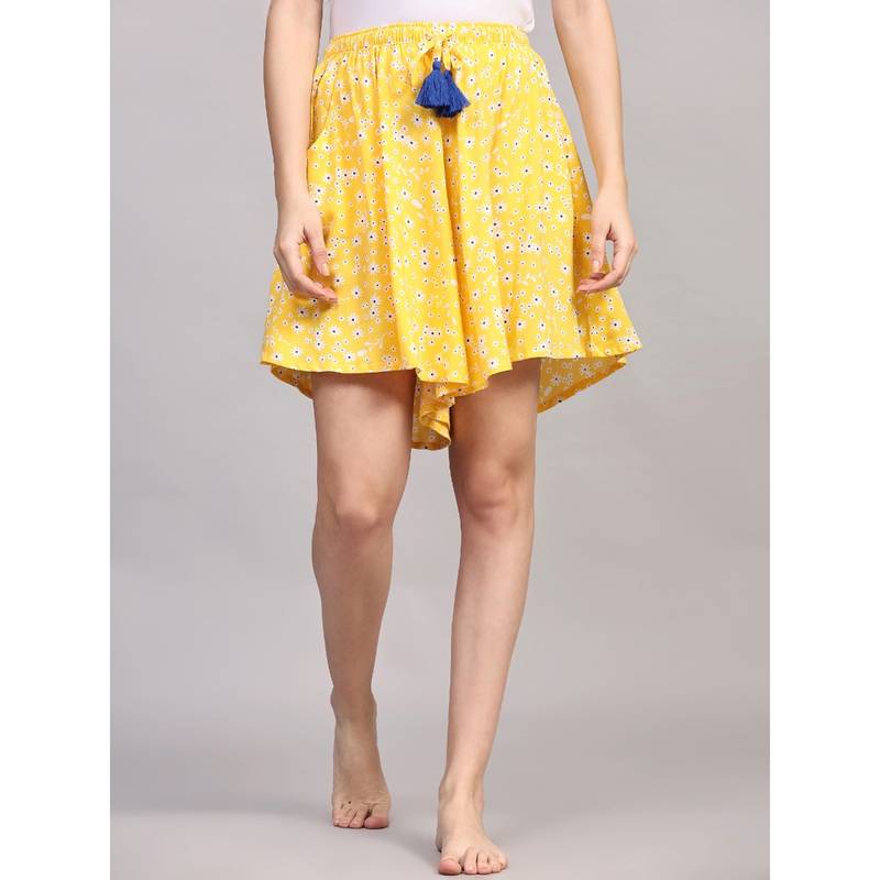 Bstories Yellow Tiny Floral Print Shorts (S)