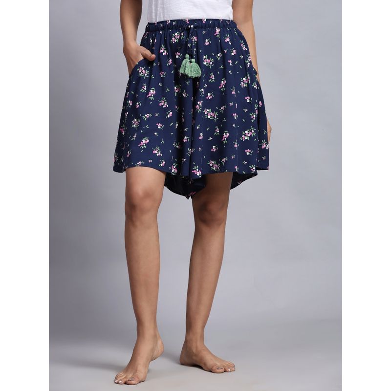 Bstories Navy Floral Print Shorts (S)