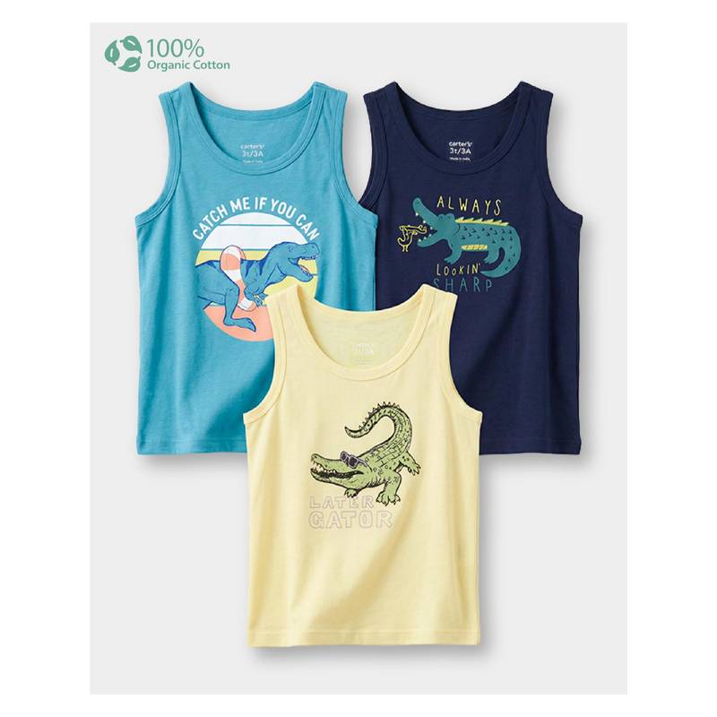 Carter's Toddler Boy Organic Cotton Vest In Assorted Prints (Pack of 3) (2-3 Years)