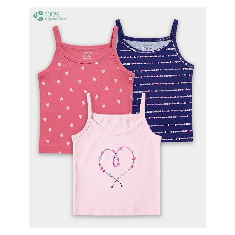 Carter's Organic Cotton Camisoles Prints with Anti Microbial (Pack of 3) (2-3 Years)